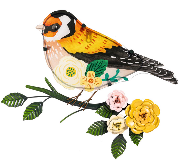 18" Bird on Branch - Metal & Glass - What She Shed Alternative Wall Decor - XX0NH1MET326