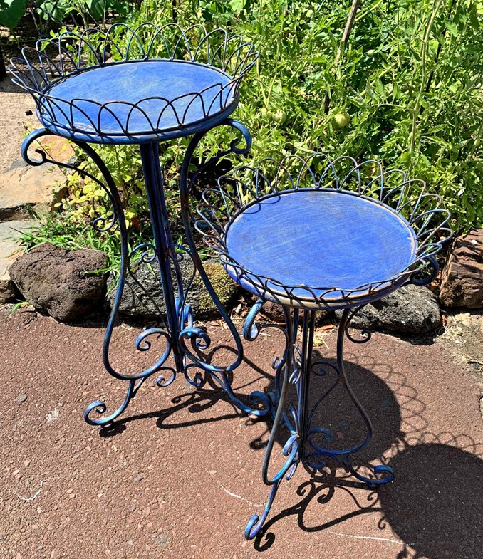 28.3" Iron Plant Stand in Cobalt Blue "Tatiana" - Small - ZR190901-BL