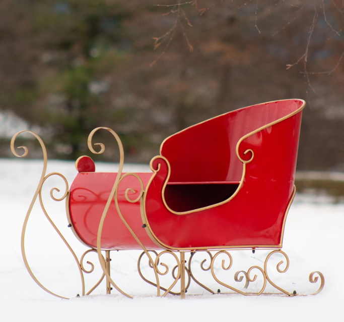 25" Tall Metal Holiday Sleigh in Antique Red - ZR180414-RD