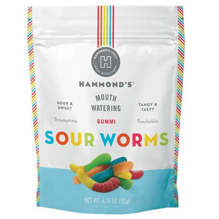 Hammond's Candies - Sweet & Sour Candy - Gummi Worms  6.75 oz Bag - LK03608