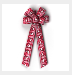 #40 Eight Loop Bow - White Reindeer on Black & Red Check w/ Red Wired Edge - 2261-992-53