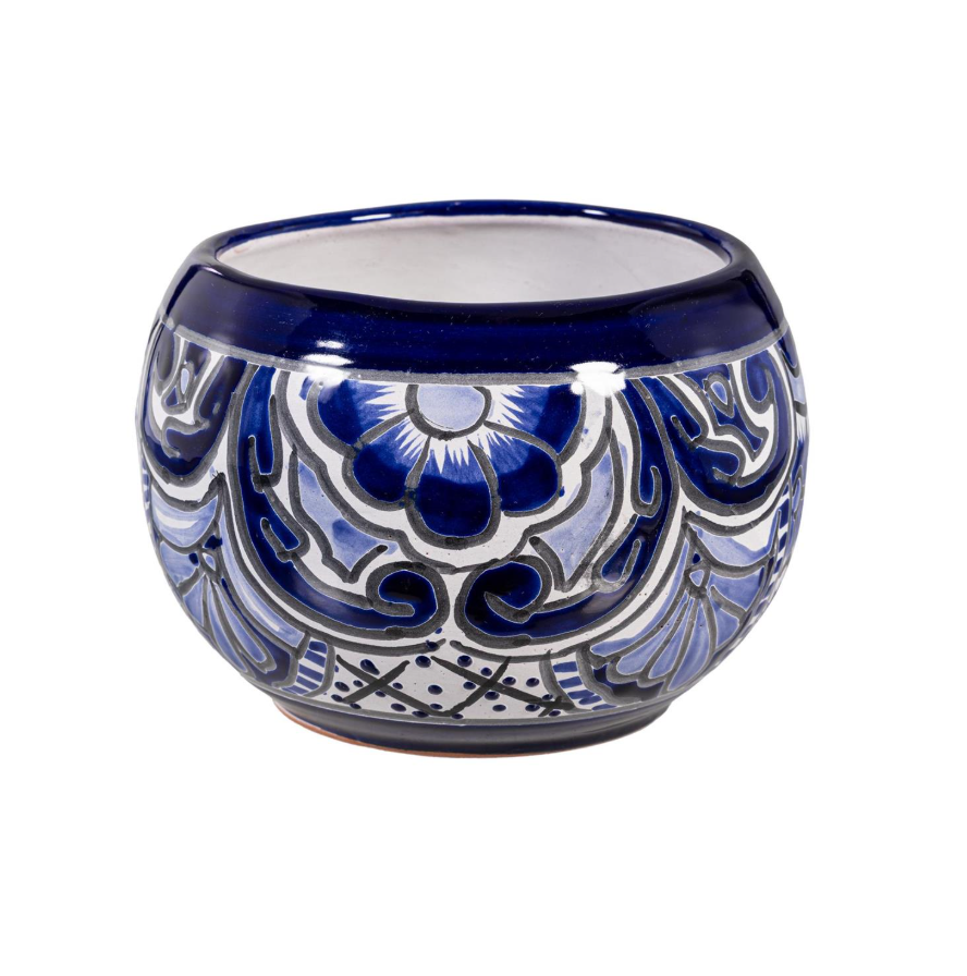 Talavera - 7" Blue and White Bowl Shaped Planter - GU4V3AS26
