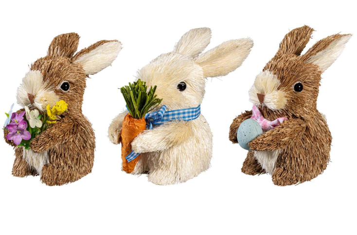 4" Natural Fiber Easter Bunny - Set of 3 - Bunny Blooms Table Decor - TAR4Y2NAT226