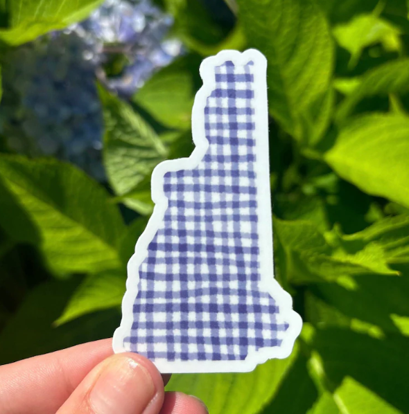 Birch Landing Home - New Hampshire State Sticker - Blue Gingham Plaid