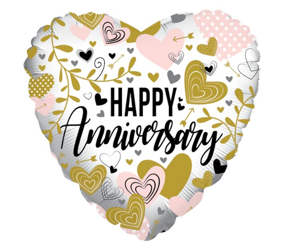 17" Foil Balloon - Anniversary Metallics on Heart - A6187618