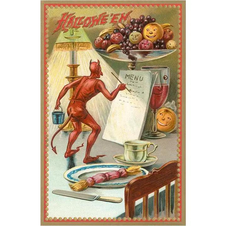Found Image Press -  Greeting Card - Halloween, Devil Writing Menu - HW-00092-NC0601