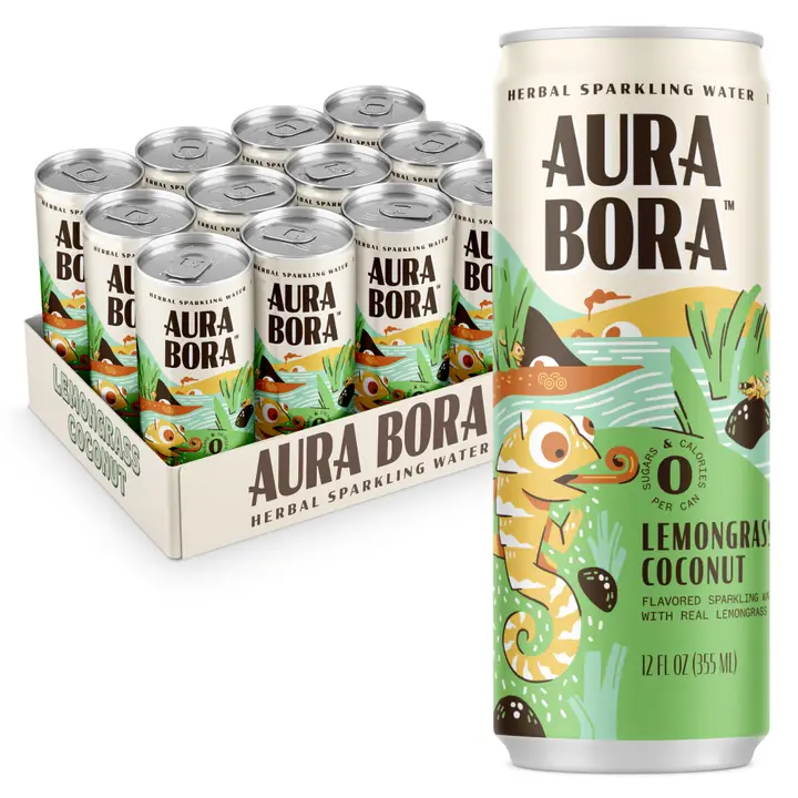 Aura Bora Lemongrass Coconut Sparkling Water 12 oz Can DISCOSVF