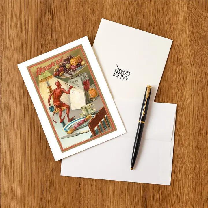 Found Image Press -  Greeting Card - Halloween, Devil Writing Menu - HW-00092-NC0601