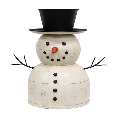 14.25" Distressed Painted Metal Top Hat Snowman - G70161