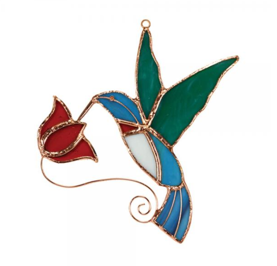 Gift Essentials - Stained Glass Hummingbird w/ Red Flower Suncatcher - GE137