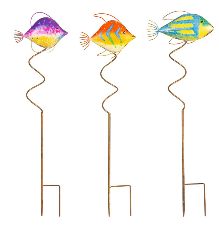 32" Tropical Fish Metal Garden Stake - Blue Coastal Garden Stake - GSDMD6MET326