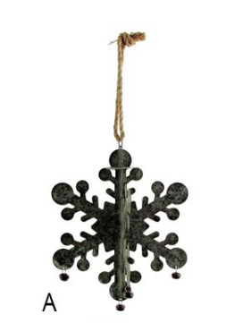 26" Long Hanging Galvanized Folding Snowflake w/ Bells - ZR731170-A