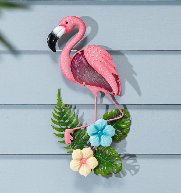 Metal Flamingo & Palm Leaves Wall Art - XXX0MTMET326