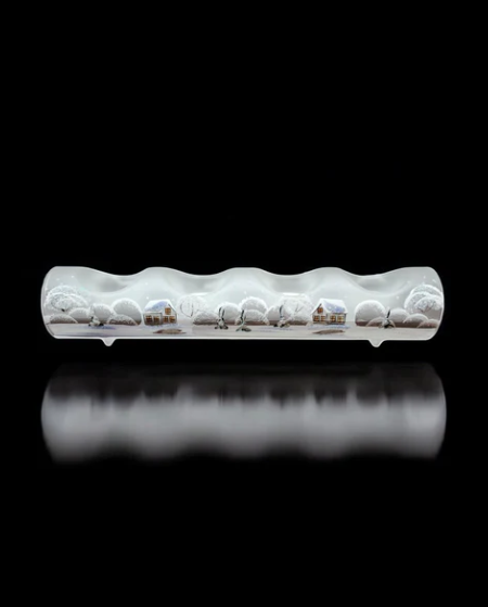 Glass By Iness - Frosted Glass Quadruple Candle Holder - White Church Yule Log