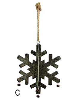 24" Long Hanging Galvanized Folding Snowflake w/ Bells - ZR731170-C