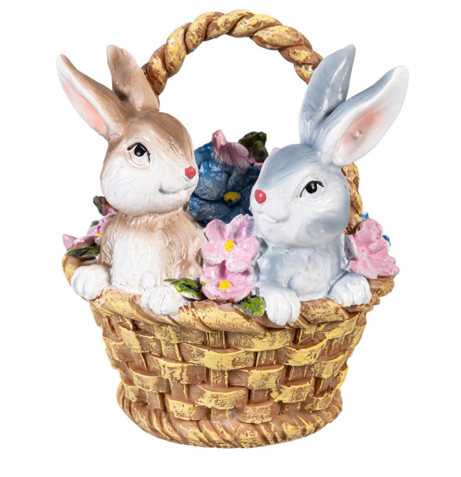 4" Resin Bunnies in Flower Basket - Bunny Blooms Table Decor - TA4QDCRES226