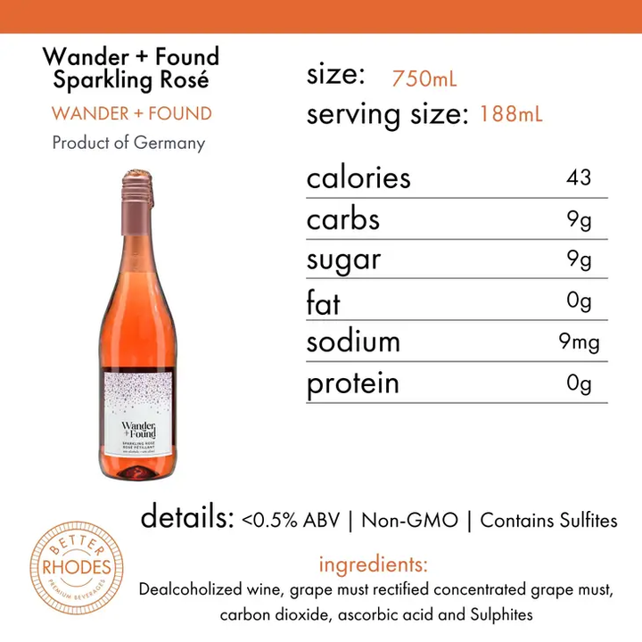 Better Rhodes - Products Wander + Found Sparkling Rosé - Dealcoholized Wine 750ml