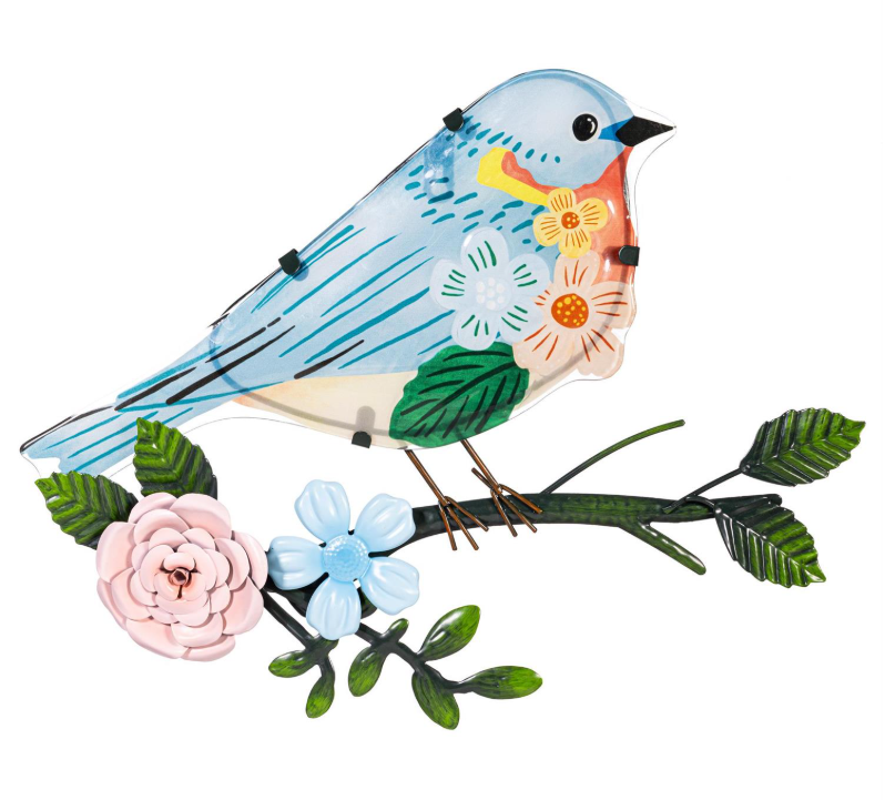 18" Bird on Branch - Metal & Glass - What She Shed Alternative Wall Decor - XX0NH1MET326