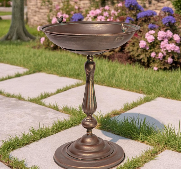 28.75" Tall Round Pedestal Birdbath with Bird Details in Copper-Bronze ZR181173-CB