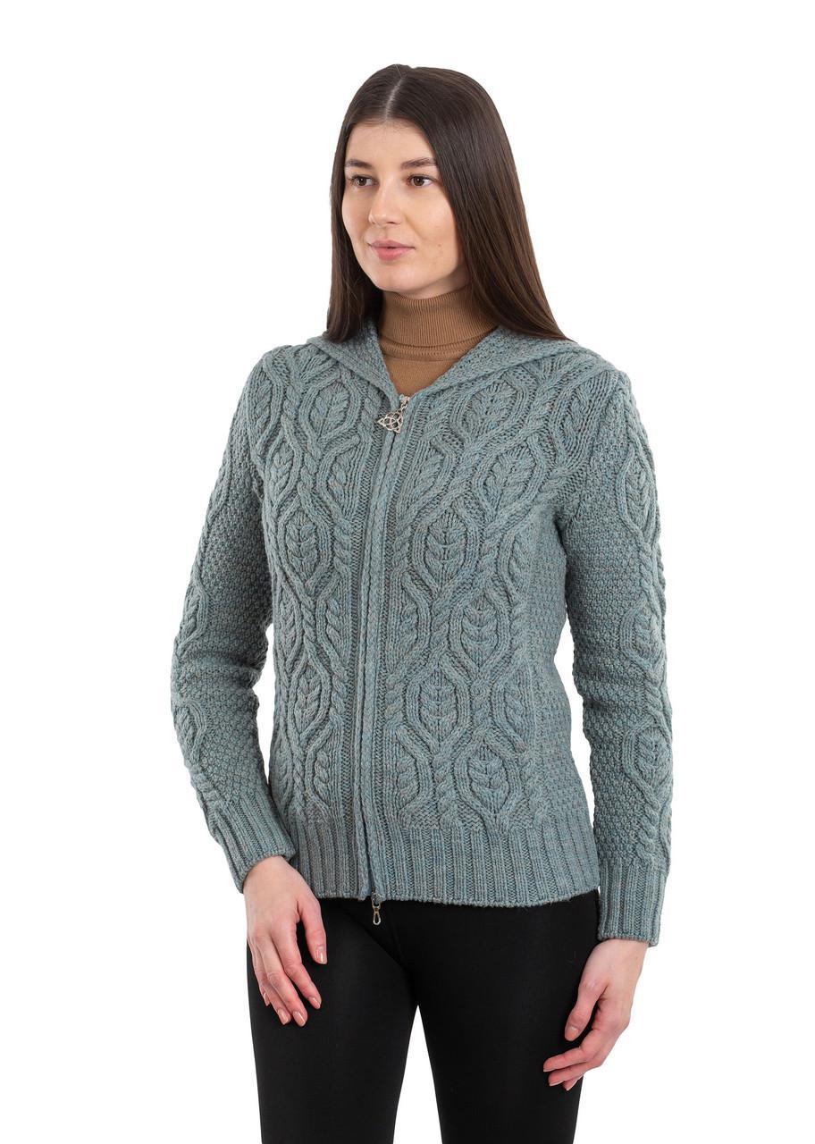 SAOL - Ladies Zipper Cardigan With Hood - Skylight Large - ML113-113-LRG