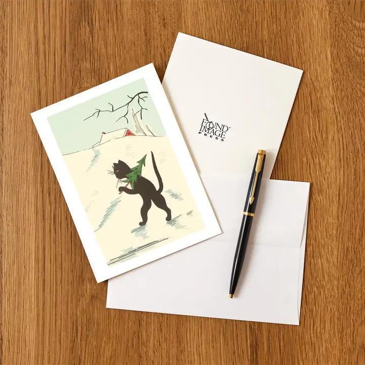 Found Image Press - Greeting Card MC-376 Black Cartoon Cat with Small Christmas - MC-00376-NC0601