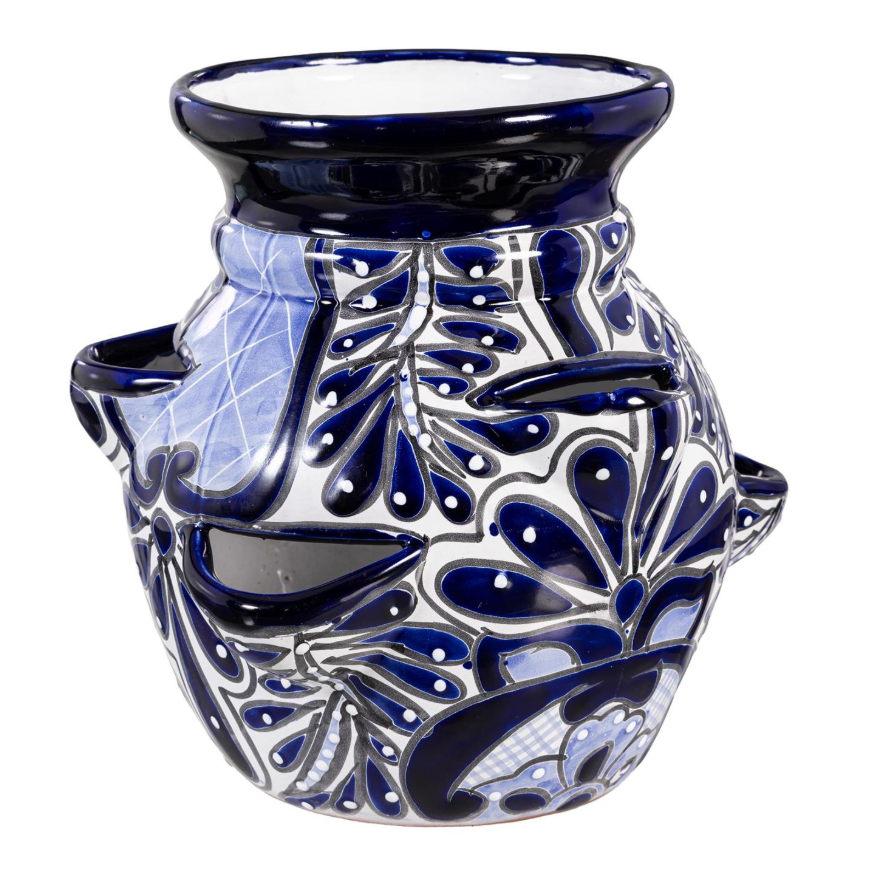 Talavera - 10" Blue and White Strawberry Pot - GUSNJAS26