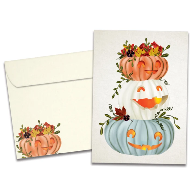 Tree-Free Greetings - Thanksgiving Card - Stacked Jack-O-Lanterns 22535
