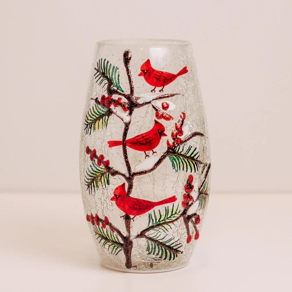 A Cheerful Giver - Triple Cardinal - Crackle Glass Short Vase - CWD98
