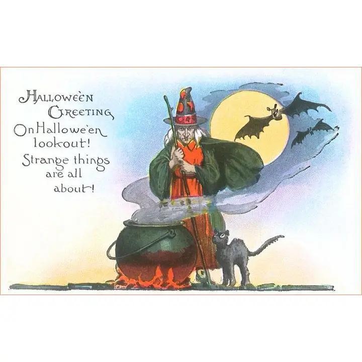 Found Image Press -  Greeting Card - Halloween Greeting, Witch and Bats - HW-00189-NC0601