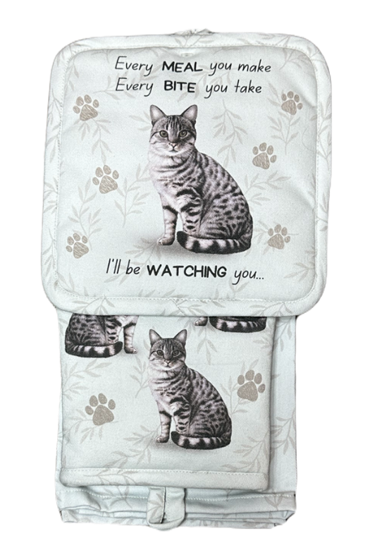 E&S Pets - Silver Tabby Cat - 3 Piece Kitchen Set - 312-9