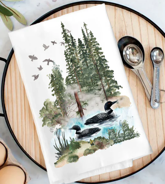 Two Loons On Lake Forest Tea Towel - TT-6077