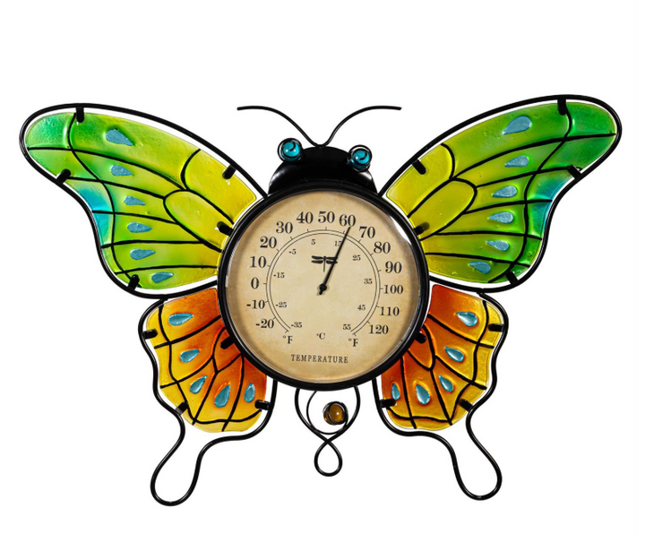 18" Butterfly Metal Outdoor Wall Thermometer - THYFK3GLS326