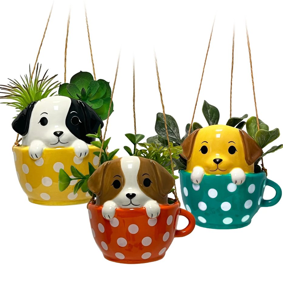 Streamline Imagined - Pup in Cup Mini Hanging Planter - Assorted Styles ( Sold Individually ) - APL357