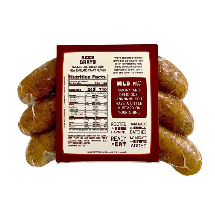 Short Creek Farm  - Beer Bratwurst - Fully Cooked Pork Sausage 12 oz - SGBRAT