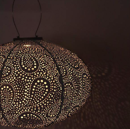 Lumiz LED Lantern - Oval Paisley Solar Lantern, Taupe - LUM126