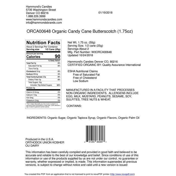 Hammond's Candies - Candy Canes - Butterscotch 1.75 oz