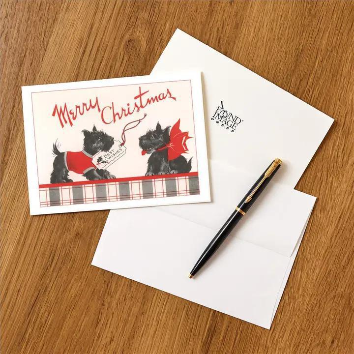 Found Image Press - Greeting Card MC-464 Scottie Dog Puppies with Card - MC-00464-NC0601