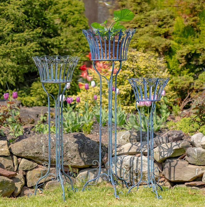 Standing Iron Plant Stand in Cobalt Blue - Small - ZR170743-BL